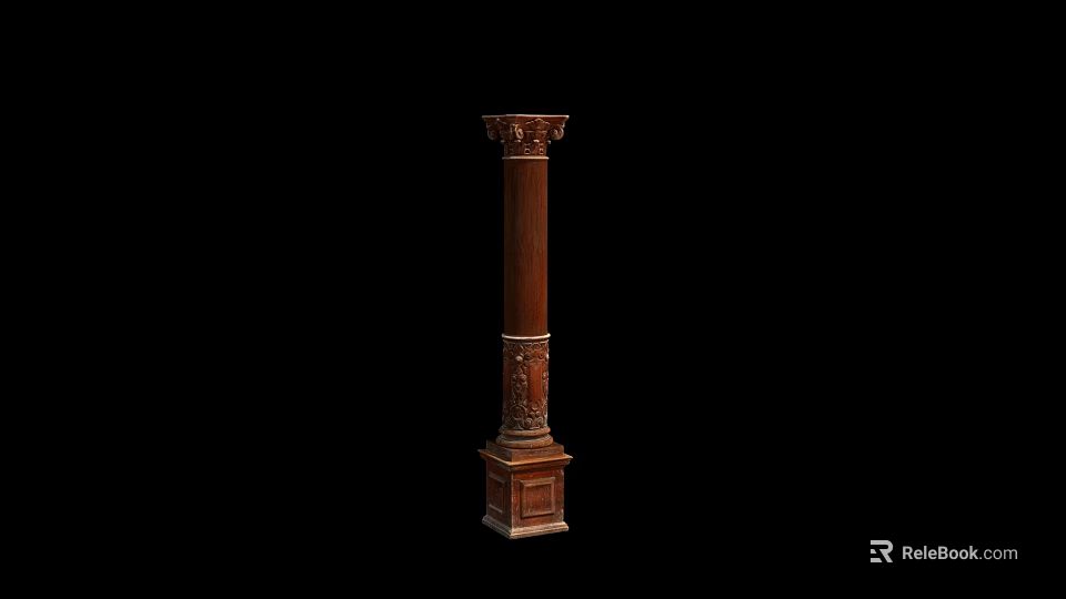 Ancient Architecture Wooden Column With Intricate Carved Patterns And Classic Design 3d model 