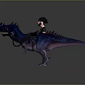 Male Character In Black T-Shirt Jeans Standing With Spiked Horned Purple Dinosaur And Saddle