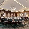 Elegant Private Dining Room Interior With Round Table Chairs Chandelier And Decorative Wall 3d model