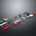 Various Toy Vehicle Models Including Fire Truck Bus Ambulance Plane And Boat