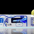 Two Year Anniversary Exhibition Booth Featuring Blue Decorative Lines And Logo Displays