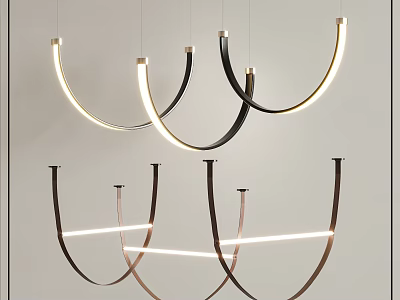 Modern Curved Metal LED Pendant Chandeliers With Minimalist Design And Sleek Lines 3d model