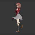 Anime Style Character With Pink Hair Wearing Red Coat And White Skirt Standing Pose