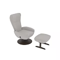 Light Colored Leather Leisure Chair With Ottoman And Dark Wooden Base