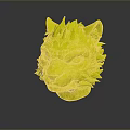 3D Feline Head Model With Green Eyes Brown Yellow Fur And White Details