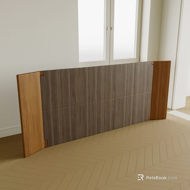 Modern Wooden Screen With Dark Gray Panel And Brown Frame In Interior 3d model
