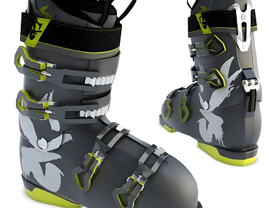 High Quality Gray Ski Boots With Yellow Accents Durable Straps And Modern Design 3d model