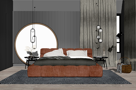 Modern background double bed 3d model