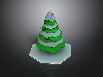 Green Layered Christmas Tree With Colorful Lights Gray Top And White Hexagonal Base 3d model