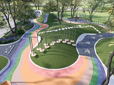 Modern Park Children's Park Rainbow Runway Micro Terrain Landscape Children's Equipment Slide Swing model