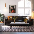 Modern Sofa and Coffee Table Set with Colorful Cushions Green Plants and Window View