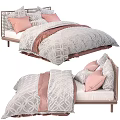 Double Bed With Pink Pillows Gray Patterned Comforter And Stylish Headboard 3d model