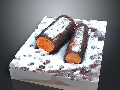 Snow Covered Logs Resting on Snowy Platform in Natural Winter Setting 3d model