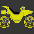 Yellow motorcycle with black seat and spoked wheels in retro mechanical design
