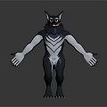 Anthropomorphic Creature Character With Black White Fur Pointed Ears Large Eyes Clawed Hands Outstretched Arms