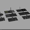 Various Black Kitchen Sinks With Faucets And Different Bowl Designs 3d model
