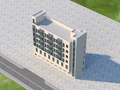 Aerial Planning Of Multi Storey Building With Road And Green Space 3d model