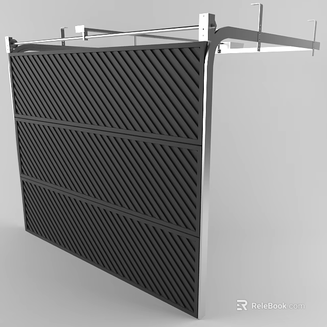 Modern Black Panel with Diagonal Textured Patterns and Metal Frame 3d model 