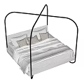 Modern Double Bed with Black Arched Frame White Bed Sheets and Gray Pillows