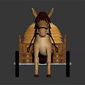 Horse Drawn Wooden Cart Carrying Large Hay Bales on Dark Surface