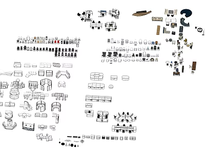 Hand Drawn Furniture Design Sketches Including Sofa Chair Table And Bed Types 3d model