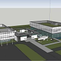 Modern Sales Office Building Featuring Glass Curtain Walls And Landscaped Courtyard
