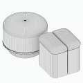Green Textured Round Ottoman With Wooden Base And Square Padded Top Design