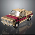 Vintage Style Beige And Pink Striped Single Cab Pickup Truck Toy Model With Roof Rack