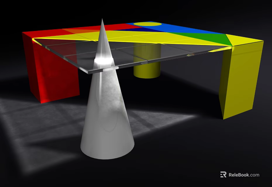 Decorative Ornaments Set With Transparent Glass Tabletop And Colorful Base Silver Cone 3d model 