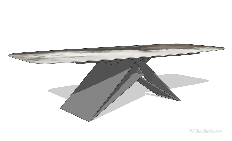 Modern Dining Table With Sleek Marble Top And Geometric Metal Base 3d model 