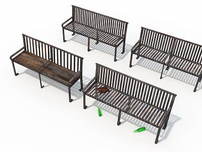 Multiple Wooden Leisure Chairs With Slatted Backrest And Armrest For Garden Patio 3d model