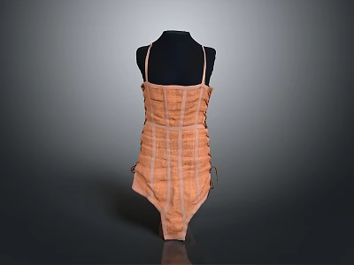 Orange Vertical Striped Bodysuit On Black Mannequin Daily Life Essential Wear 3d model