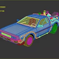 Iconic Blue DeLorean Car With Gull Wing Doors Roof Mounted Device And Silver Accents