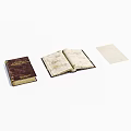 Vintage Books Collection Featuring Open Book With Handwritten Notes And Paper Sheet