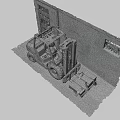 Red Industrial Forklift Utility Vehicle Featuring Large Tires For Warehouse Operations