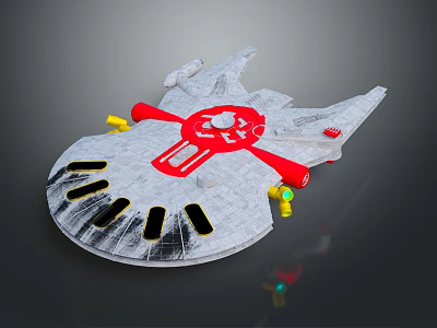 Futuristic Spaceship Model With Gray Red Color Streamlined Design And Yellow Accent Details 3d model