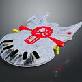 Futuristic Spaceship Model With Gray Red Color Streamlined Design And Yellow Accent Details