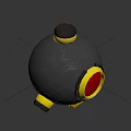 Spherical Grenade Weapon Design Featuring Black Body Red Central Core And Yellow Decorative Accents