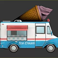 Blue Ice Cream Truck With Red Awning And Large Cone On Top