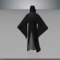 Hooded Black Robe Long Design With Belt Back View Fashion Apparel