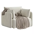Comfortable Modern Beige Fabric Single Sofa With Soft Blanket And Decorative Pillows 3d model