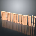 Wooden Pillars Arranged With Different Heights on Smooth Black Surface With Reflection and Gray Background