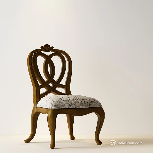 Classic Wooden Single Chair With Intertwined Carved Backrest And Patterned Seat 3d model 