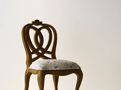 Classic Wooden Single Chair With Intertwined Carved Backrest And Patterned Seat 3d model