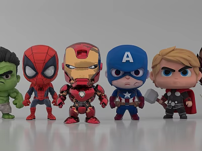 Cute Game Movie Character Figurines with Hulk Spider Man Iron Man Captain America Thor 3d model