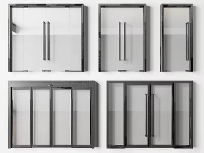 Various Styles Of Black Frame Transparent Glass Interior Doors With Handles 3d model