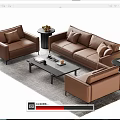 Modern Brown Leather Sofa Set With Coffee Table Armchairs And Side Tables On Rug