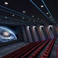 Futuristic Cinema Interior With Large Screen Red Seats And Blue Lighting 3d model