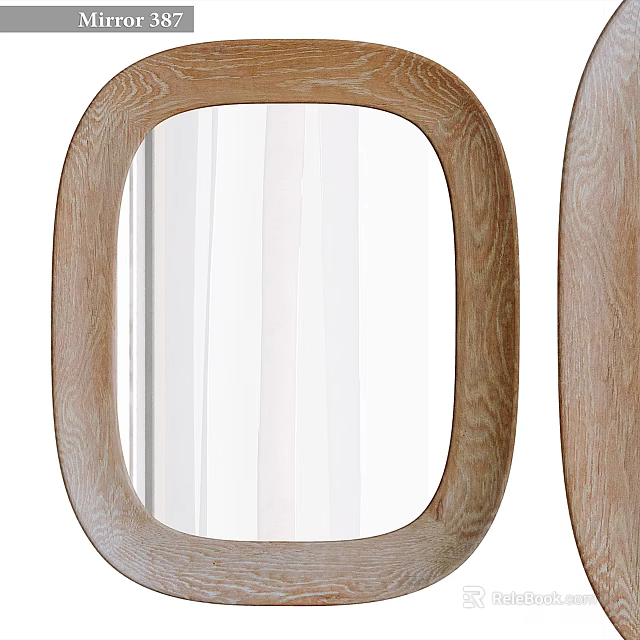 Oval Mirror With Light Wooden Frame Against Curtain 3d model