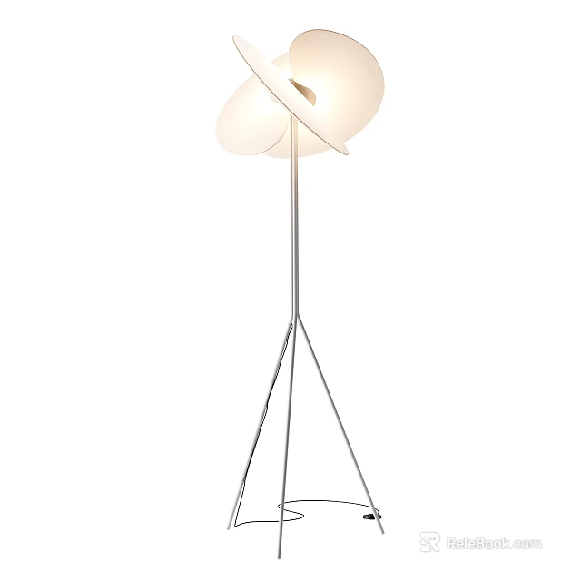 Sleek Modern Floor Lamp With White Double Lampshades And Tripod Metal Base 3d model 
